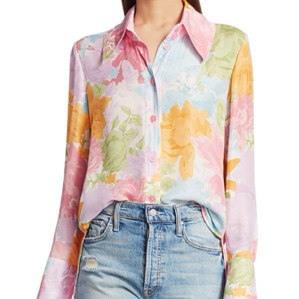 STINE GOYA Floral Long Sleeve Button Down Shirt